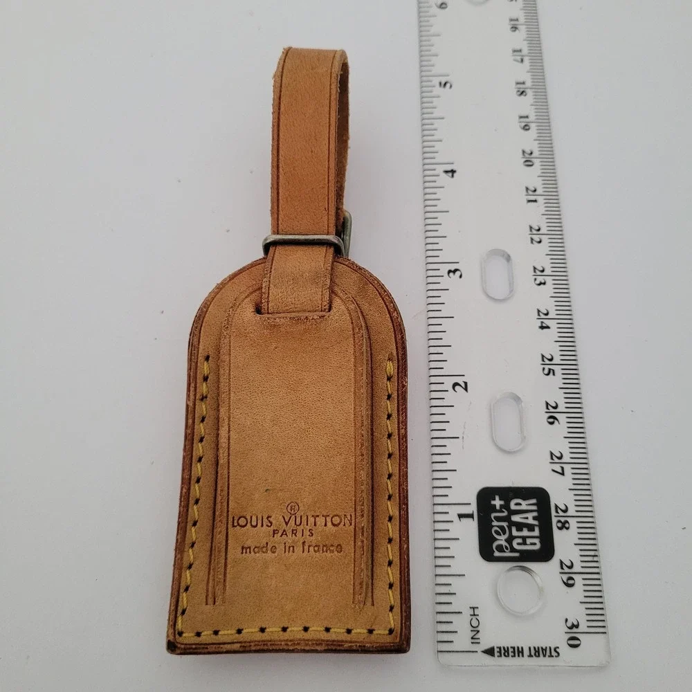 Louis Vuitton Vachetta Leather Luggage Tag Tan Made in France Authentic Travel